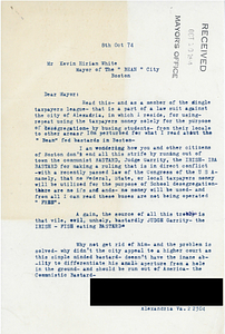 Letter to Mayor Kevin H. White