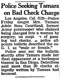 Police Seeking Tamara on Bad Check Charge