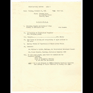 Agenda for Area 5 organizational meeting held November 17, 1964