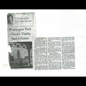 Photocopy of Boston Globe article, Washington Park -- there's vitality and a future