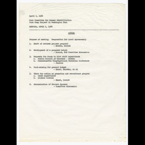 Agenda for Host Committee for summer rehabilitation work camp project meeting on April 1, 1964