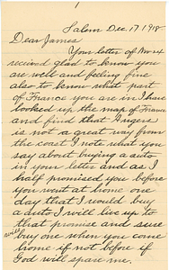 Letter from Peter Kieran to James Kieran, 12-17-1918