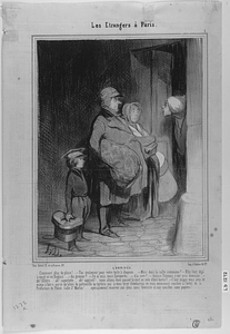 L' ARRIVÉE. Comment plus de place!.. - Pas seulement pour votre boîte à chapeau... - Mais dans la salle commune? - Elle l'est déjà à vingt et un Anglais... - Au grenier?. - J'y ai mis onze Savoyards... - A la cave?... - Quinze Polonais y ont pris domicile.. - Ah! fichtre.... ah! saperlotte..... ah! sapristi!... nous allons donc passer la nuit au coin d'une borne?.. - C'est ce que vous avez de mieux à faire, parce qu'alors la patrouille ne tardera pas à vous tirer d'embarras en vous emmenant coucher à l'hôtel de la Préfecture de Police, salle St. Martin!..... spécialement réservée aux gens sans domicile et aux caniches sans papier!........