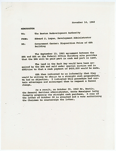 Memorandum to the Boston Redevelopment Authority from Edward J. Logue