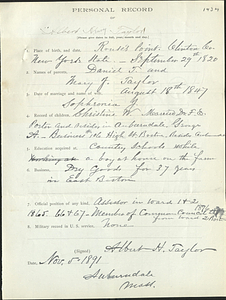 Personal record of Albert H. Taylor (1434)