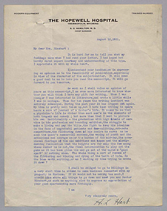 Letter from Alan Hart to Mary Roberts Rinehart, August 12, 1921