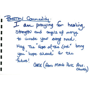 Letter to Boston from a member of the Menlo Park Presbyterian Church (Menlo Park, California)