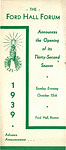 Ford Hall Forum Announcement of 32nd Season, 1939