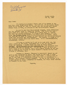 Letter from Tom O'Connor to Fred J. Cook, October 31, 1965