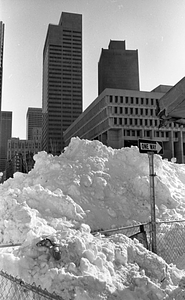 Snow piles adjacent to Boston City Hall