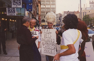 Photographs of Sylvia Rivera Protesting the 1996 "Stonewall" Film with a Group Including Ivan Valentin, Cocoa Rodriguez, Randy Wicker, and Martin Duberman