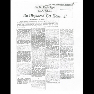 Photocopy of Boston Globe article, Do displaced get housing?