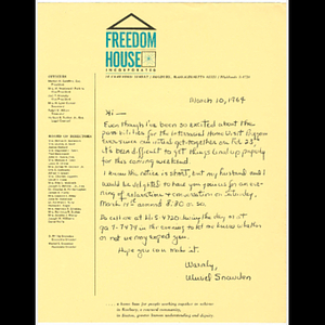 Letter from Muriel Snowden about Interracial Home Visit program