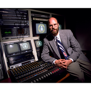 Stephen McKnight, a professor in the Department of Electrical and Computer Engineering, in a broadcast room