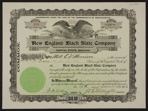 New England Black Slate Company stock certificate