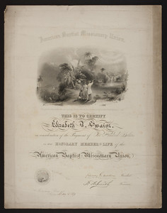 American Baptist Missionary Union membership certificate, 1873
