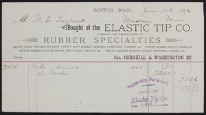 Billhead for the Elastic Tip Co., patentees and manufacturers of rubber specialties, corner Cornhill & Washington Street, Boston, Mass., dated June 10, 1890