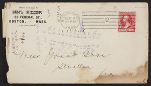 Billhead for Sam'l Kidder, belting, packing & mill supplies, 60 Federal Street, Boston, Mass., dated August 31, 1893