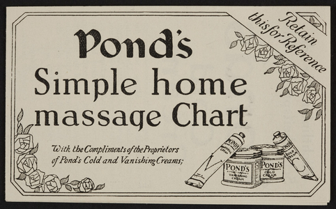 Pond's simple home massage chart, Pond's Extract Company, 103 Saint John Street, London, United Kingdom, undated