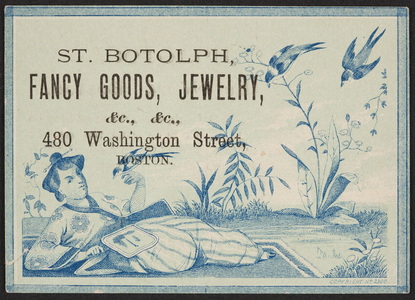 Trade card for the St. Botolph, fancy goods, jewelry, 480 Washington Street, Boston, Mass., undated