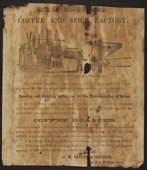 New England Coffee and Spice Factory, J.W. Carter & Brother, Nos. 17 & 19 Water Street, Boston, Mass., November 12, 1846