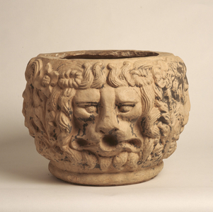 Terracotta pot with Four Lion Heads in Relief, Hamilton House, South Berwick, Maine,