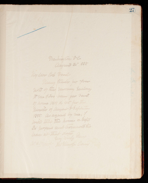 Thomas Lincoln Casey Letterbook (1888-1895), Thomas Lincoln Casey to Colonel Wood, August 29, 1888