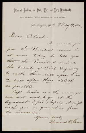 Bernard R. Green to Thomas Lincoln Casey, May 19, 1882