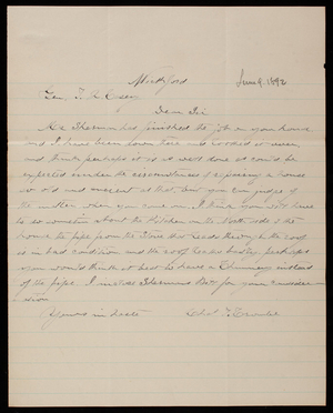 [Charles] T. Crombe to Thomas Lincoln Casey, June 9, 1892