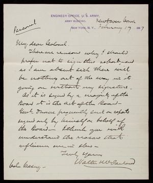 Walter McFarland to Thomas Lincoln Casey, February 17, 1887