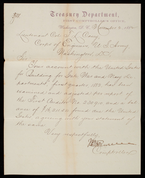 [William] Lawrence to Thomas Lincoln Casey, November 2, 1882