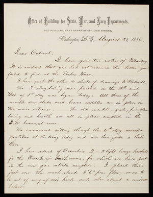 Bernard R. Green to Thomas Lincoln Casey, August 21, 1882