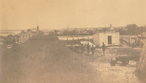 View of fortification with Civil War soldiers (location unidentified)