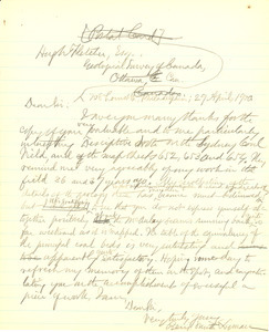 Letter from Benjamin Smith Lyman to Hugh Fletcher