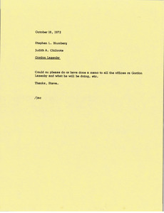 Memorandum from Judith A. Chilcote to Stephen L. Blumberg