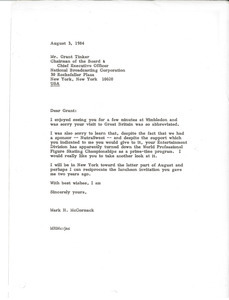 Letter from Mark H. McCormack to Grant Tinker