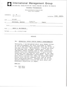 Fax from Mark H. McCormack to Hiroshi Kurihara