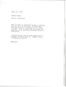 Memorandum from Mark H. McCormack to Bobbie Lemmo