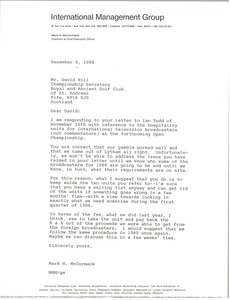 Letter from Mark H. McCormack to David Hill