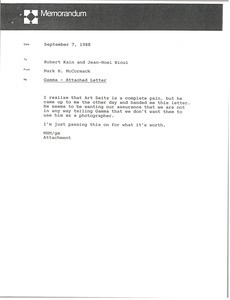 Memorandum from Mark H. McCormack to Robert Kain and Jean-Noel Bioul