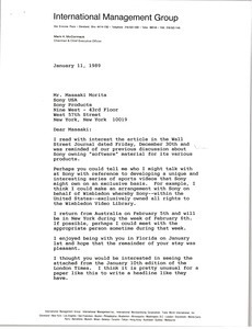 Letter from Mark H. McCormack to Masaaki Morita