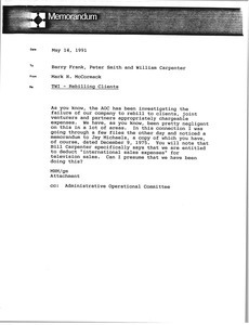 Memorandum from Mark H. McCormack to Barry Frank, Peter Smith and William Carpenter