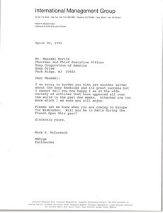 Letter from Mark H. McCormack to Masaaki Morita