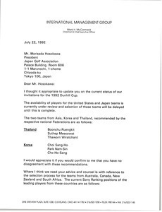 Letter from Mark H. McCormack to Morisada Hosokawa