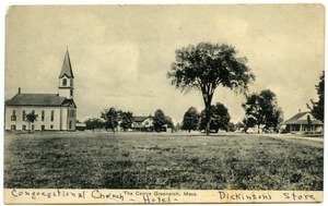 The Centre, Greenwich, Mass.: Congregational Church, Hotel, Dickinson's store: Postcard from Fanny Gould Thayer to Lillian S. F. Browne