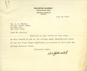 Letter from Archibald V. Galbraith to Howard A. Dalton