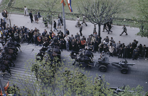 Horse-drawn artillery in Belgrade parade
