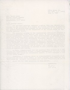 Letter from Tom Weiss to David Pryor