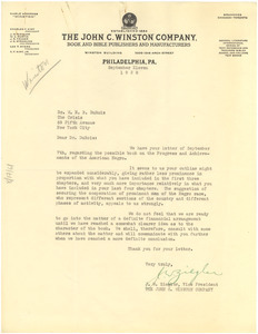Letter from John C. Winston Company to W. E. B. Du Bois