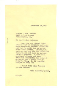 Letter from W. E. B. Du Bois to Bishop Albert Johnson